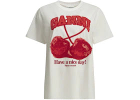 Ganni Cherries Crewneck T-shirt White