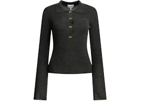 Ganni Logo Polo Sweater Grey - vue 360