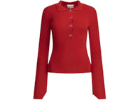 Ganni Merino Wool Polo Sweater Red