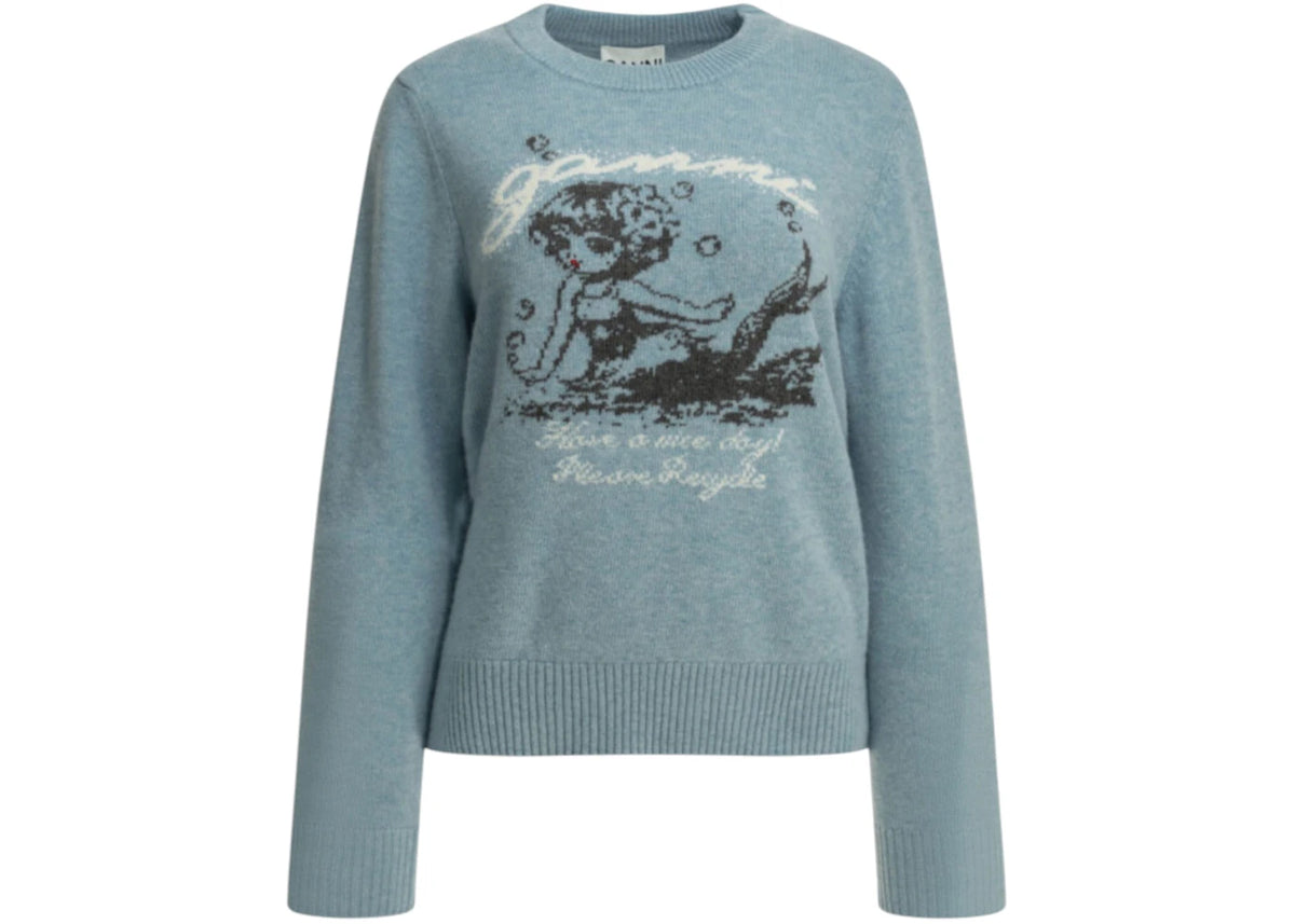 Ganni Mermaid Crewneck Sweater Light blue - vue secondaire A
