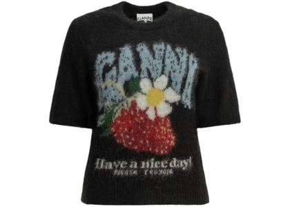 Ganni Strawberry Crewneck Sweater Black - authentic Ganni apparel