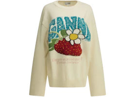 Ganni Strawberry Crewneck Sweater White - vue 360