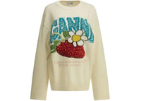 Ganni Strawberry Crewneck Sweater White