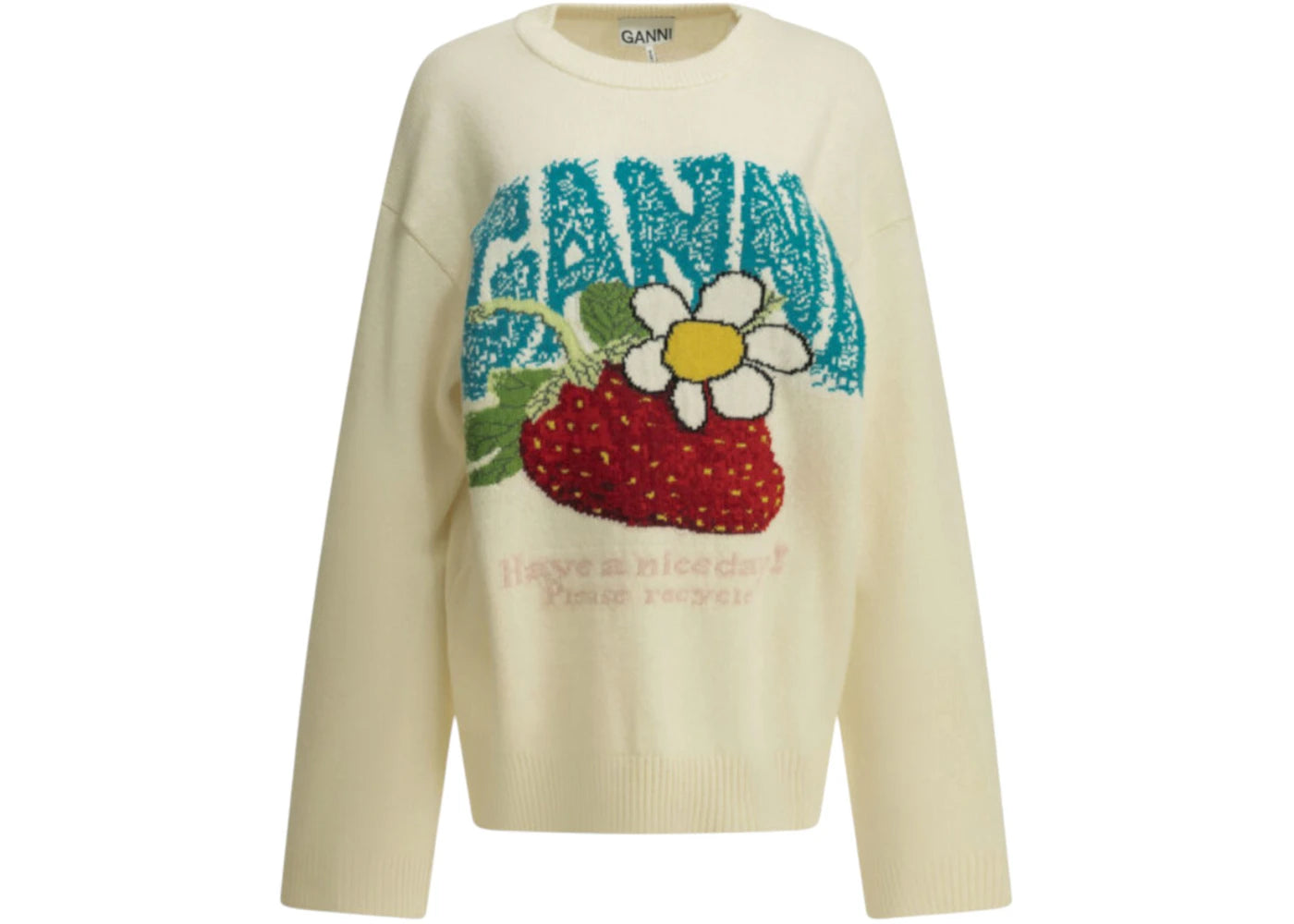 Ganni Strawberry Crewneck Sweater White - vue secondaire A