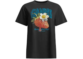 Ganni Strawberry Crewneck T-shirt Black - vue 360