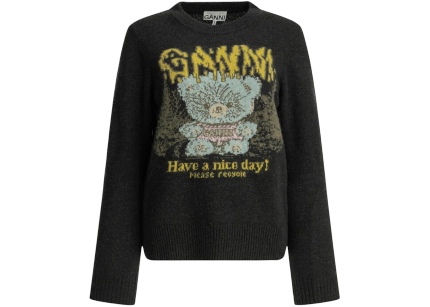 Ganni Teddy Crewneck Sweater Black - vue secondaire A