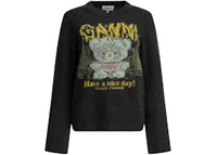 Ganni Teddy Crewneck Sweater Black