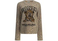 Ganni Tiger Crewneck Sweater Brown