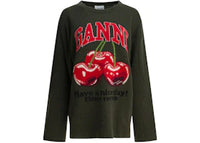Ganni Wool-Blend Crewneck Sweater Green