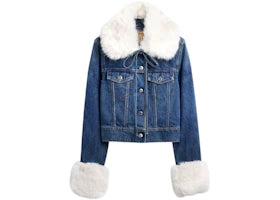 Gap x Sandy Liang Women's Vegan Fur Crop Denim Jacket Starry Eye Blue