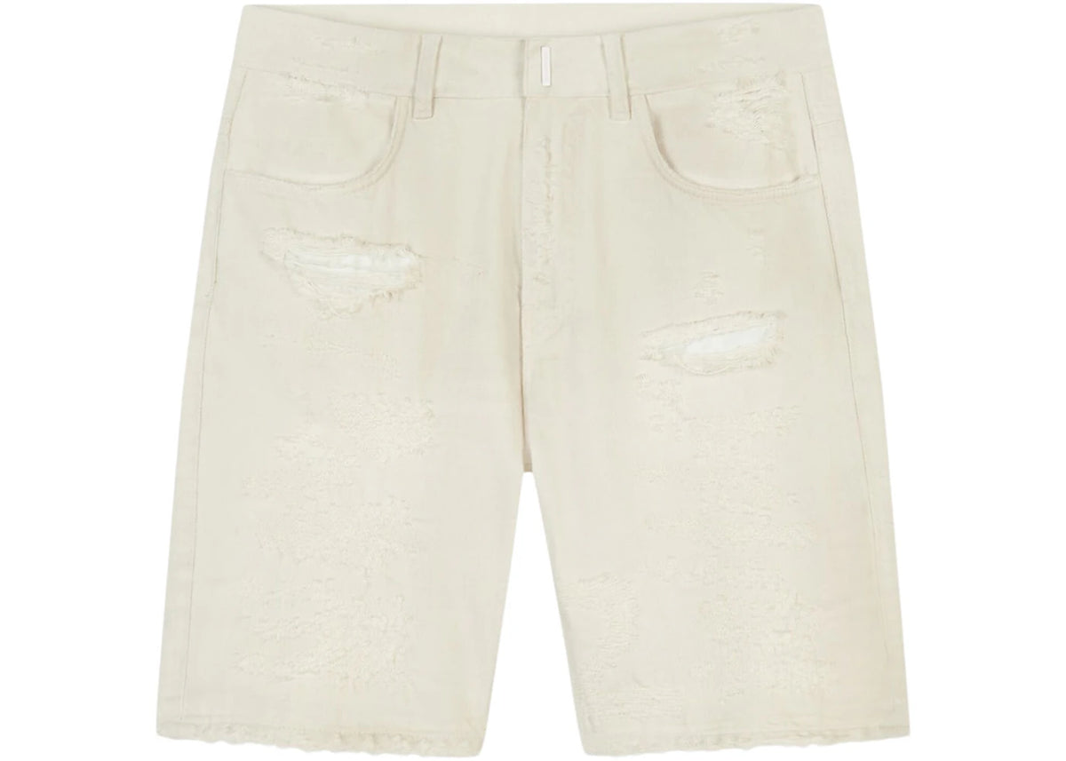 Givenchy Destroyed Denim Shorts White - vue secondaire A
