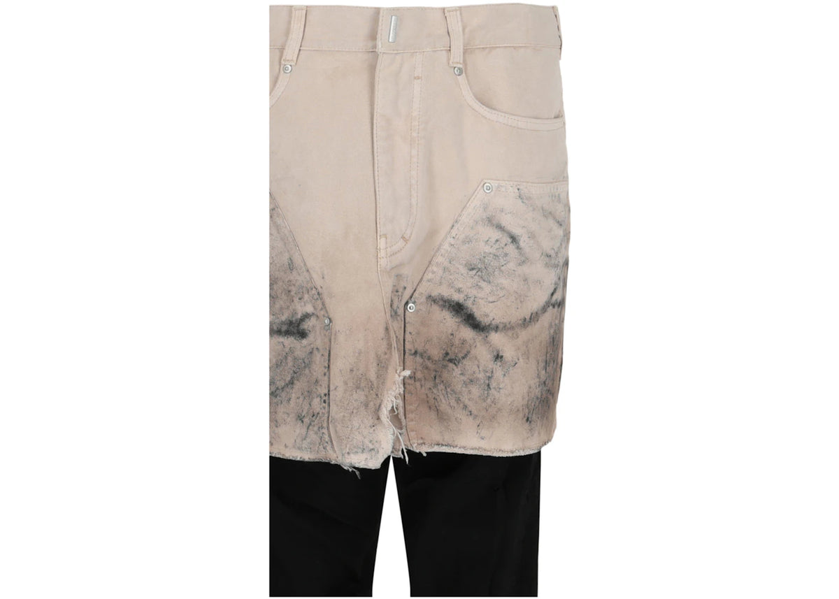 Givenchy Layered Tracksuit Pants With Destroyed Carpenter Jeans Black Beige - vue secondaire B