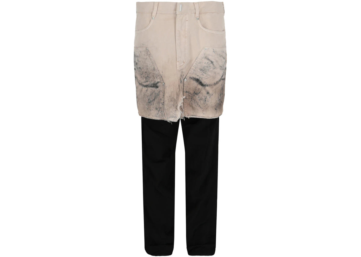 Givenchy Layered Tracksuit Pants With Destroyed Carpenter Jeans Black Beige - vue 360