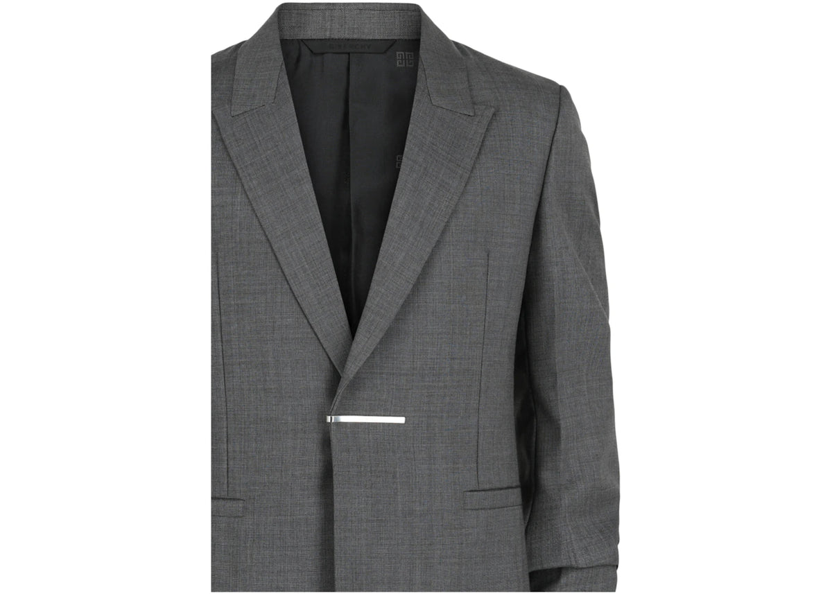 Givenchy Slim-Fit Metal Bar Structured Blazer Medium Grey - vue secondaire B
