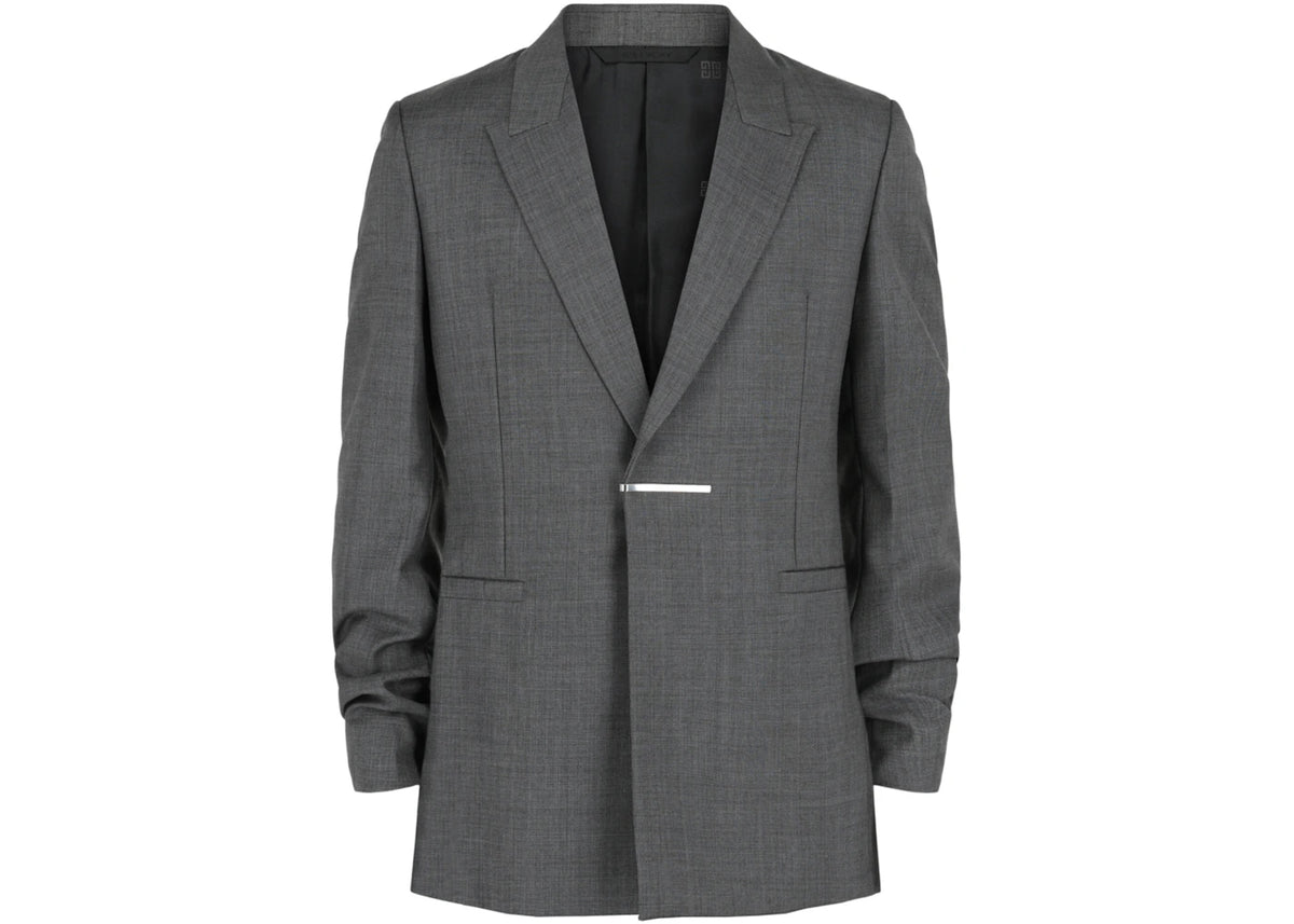 Givenchy Slim-Fit Metal Bar Structured Blazer Medium Grey - vue 360
