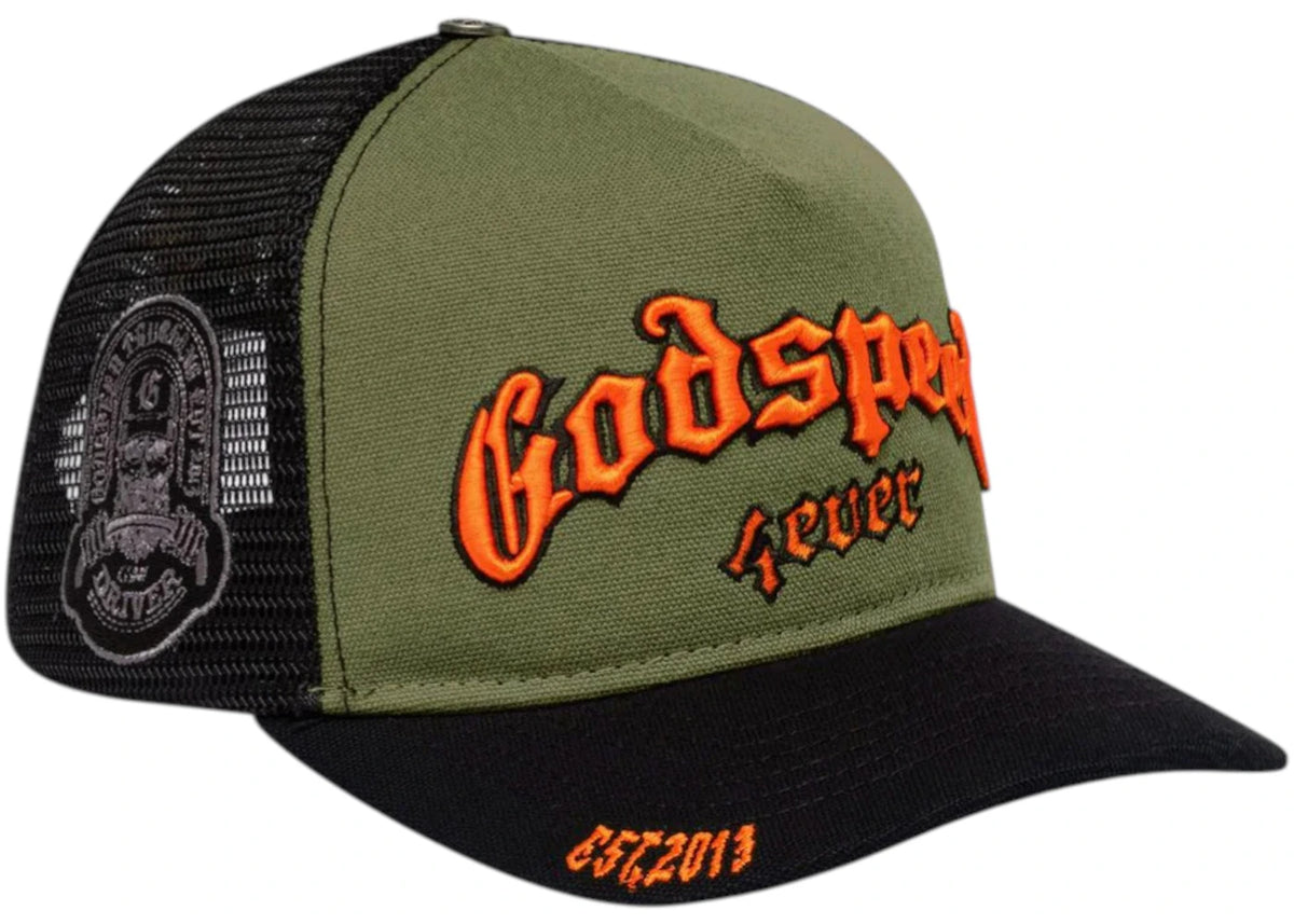 Godspeed GS Forever Trucker Hat Olive/Orange - vue secondaire A