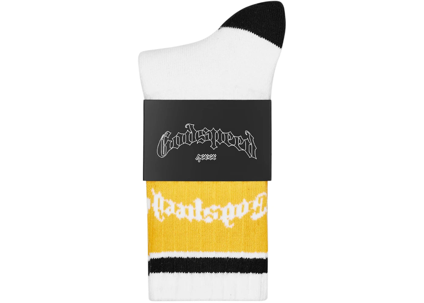 Godspeed OG Logo Striped Socks White/Yellow - vue secondaire B
