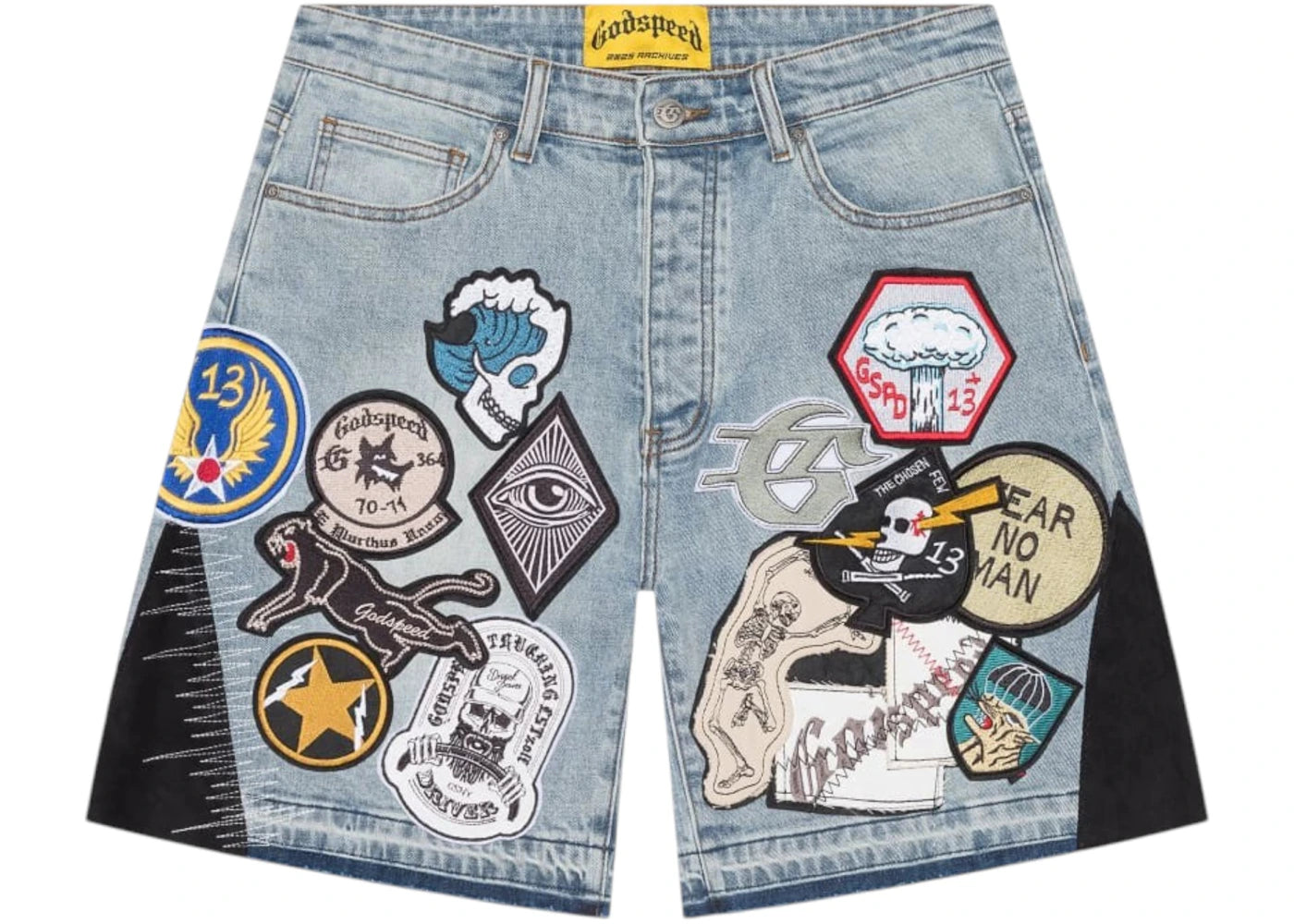 Godspeed Patchwork Denim V2 Shorts Blue - vue secondaire A