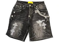 Guapi Obsidian Black Faded Cross Denim Shorts Black