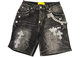 Guapi Obsidian Black Faded Cross Denim Shorts Black
