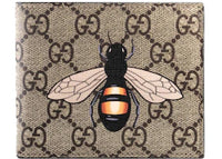 Gucci Bifold Wallet GG Supreme Bee Print (8 Card Slots) Beige/Ebony