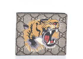 Gucci Bifold Wallet GG Supreme Tiger Beige - vue 360