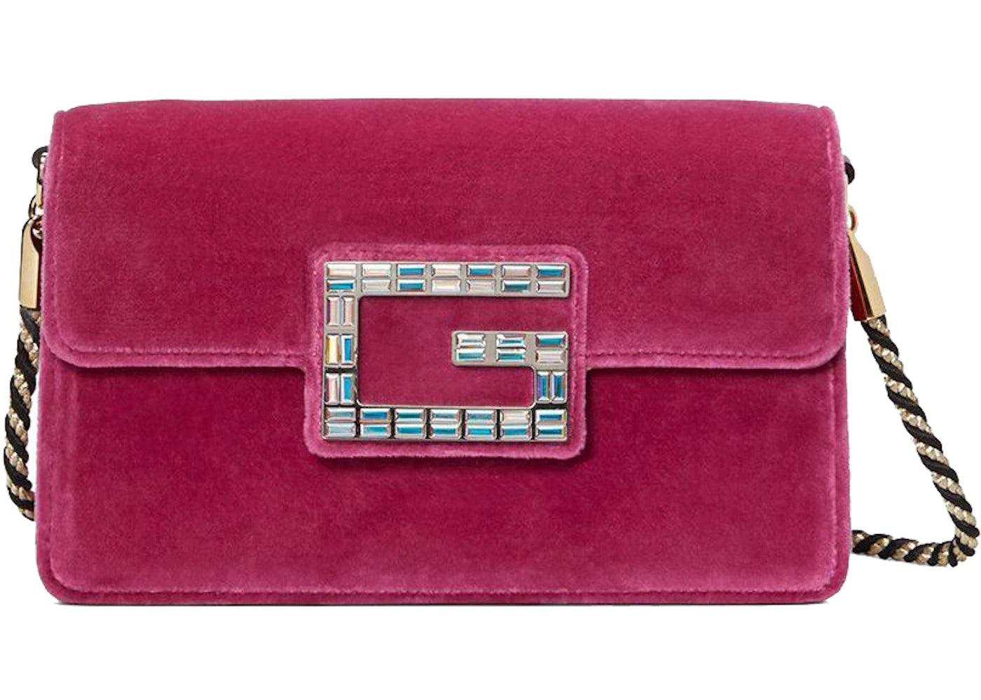 Gucci Broadway Shoulder Bag Velvet Jeweled G Pink - vue 360