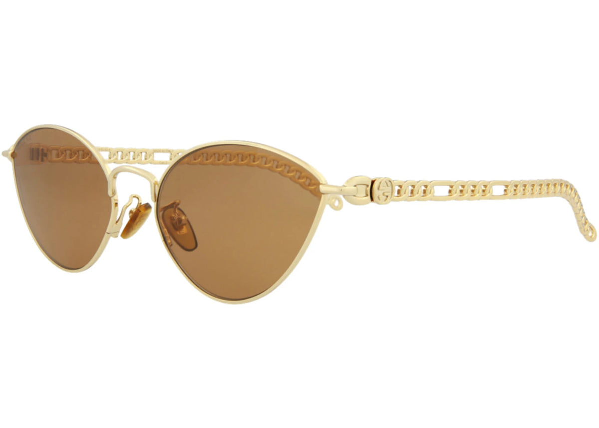 Gucci Cat Eye-Frame Metal Sunglasses Gold Gold Brown (GG0977S-30011141-002) - vue secondaire B