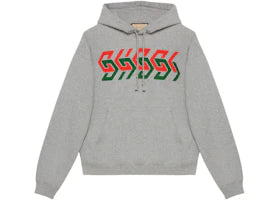 Gucci Chain Print Hooded Sweatshirt Grey/Red/Green - vue 360