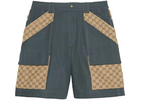 Gucci Cotton Canvas Bermuda GG Insert Shorts Dark Grey