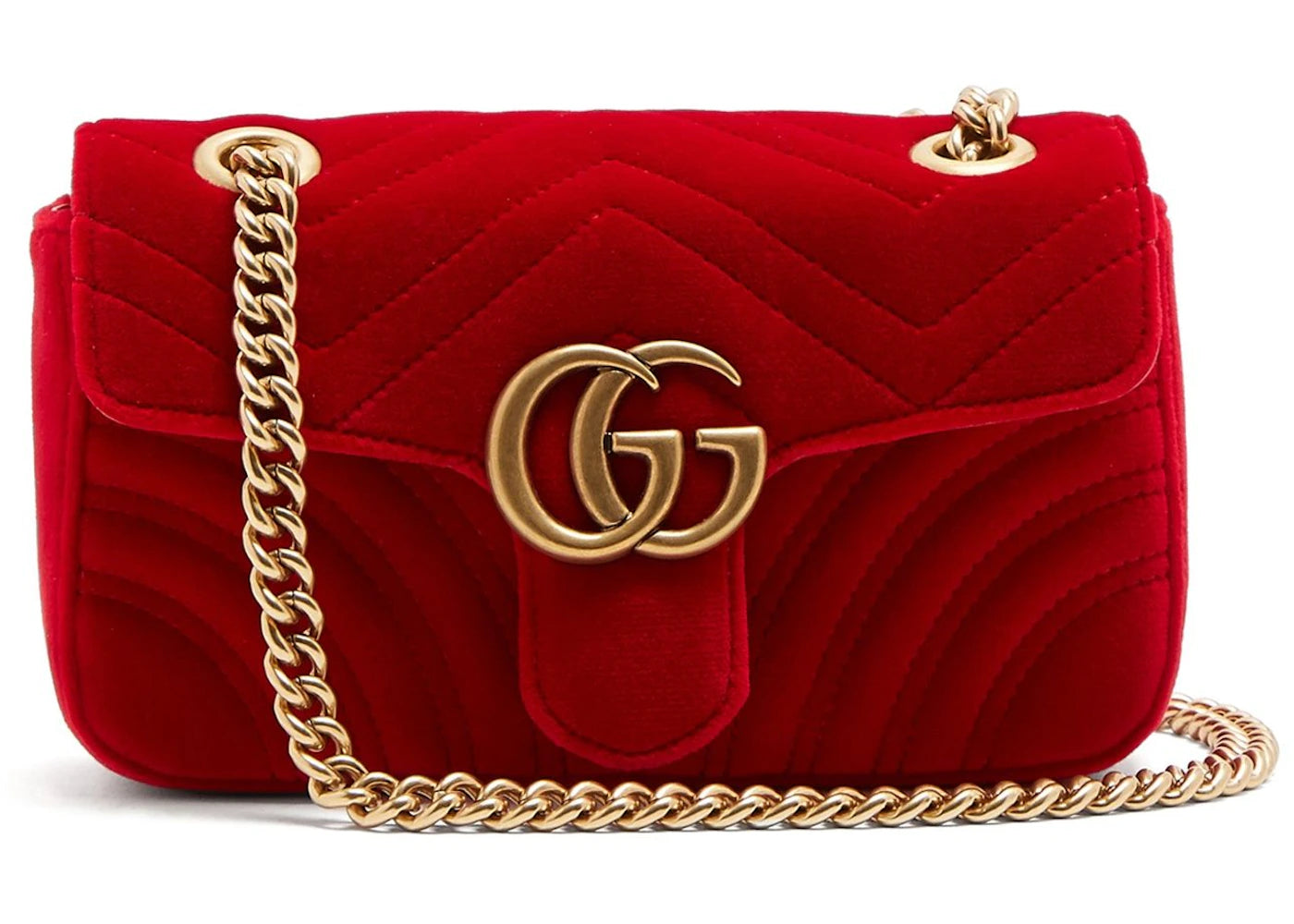 Gucci GG Marmont Shoulder Bag Matelasse Velvet Small Hibiscus Red - vue 360