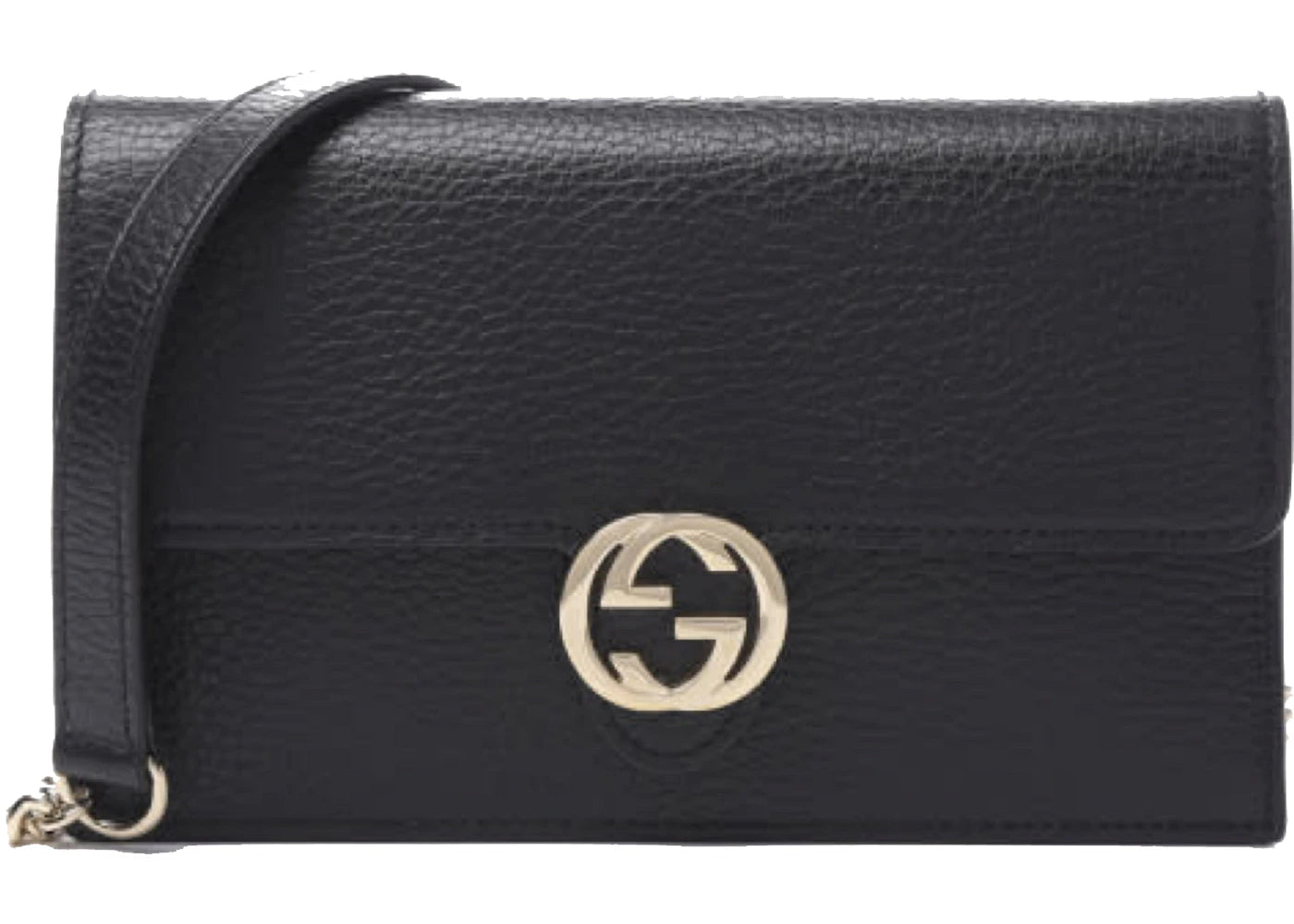Gucci Dollar Interlocking GG Shoulder Bag Grained Black - vue 360