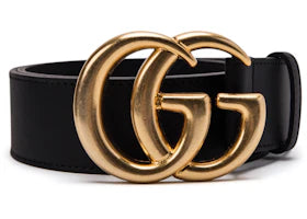 Gucci Double G Wide Leather Belt Antique Brass Buckle 1.5 Width Black - vue 360