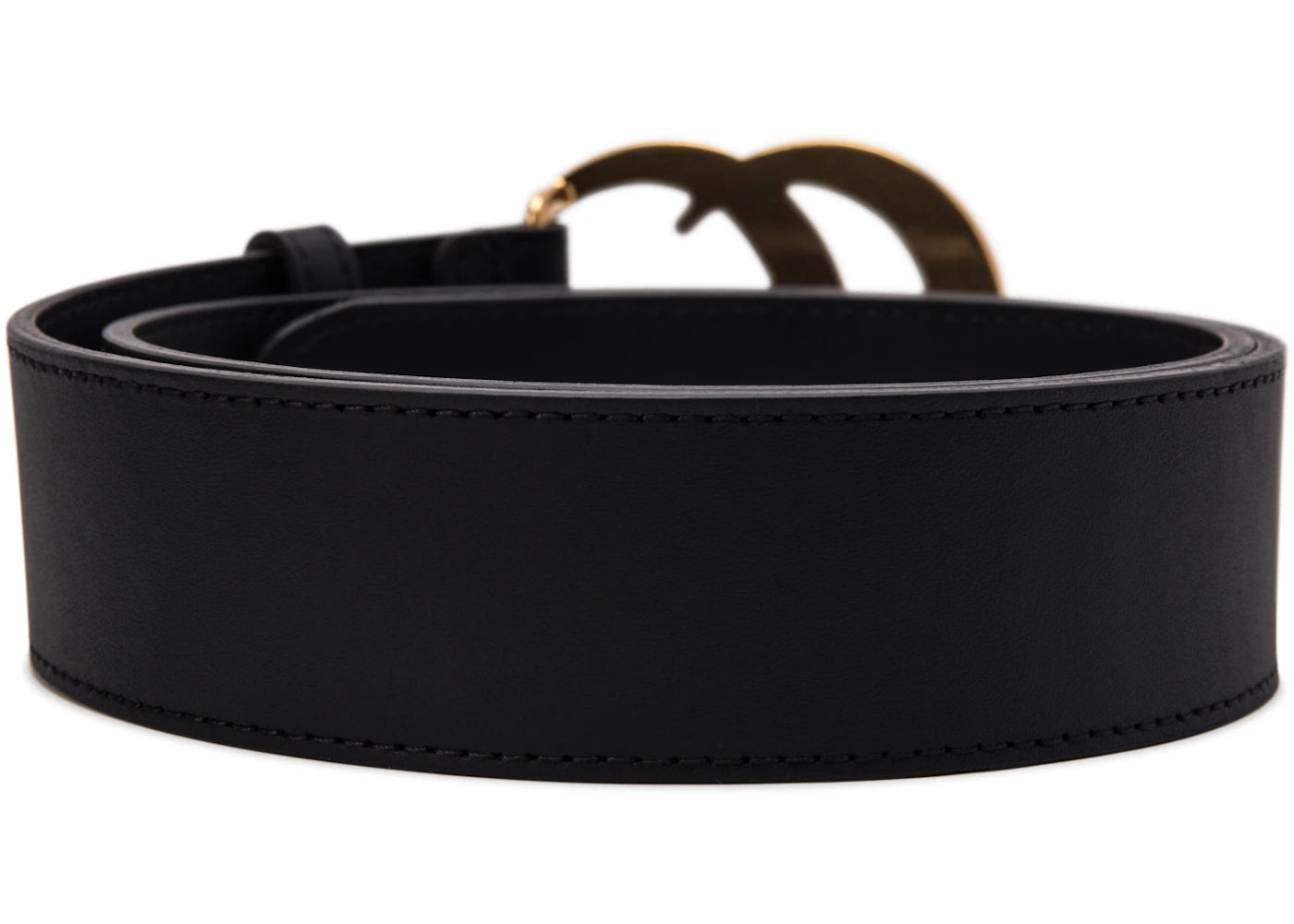 Gucci Double G Wide Leather Belt Antique Brass Buckle 1.5 Width Black - vue secondaire B