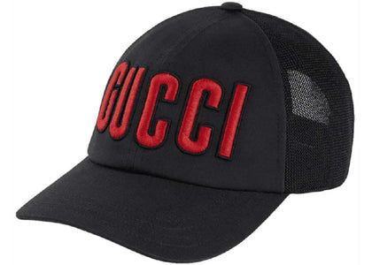 Gucci Embroidered Logo Baseball Cap Black/Red - authentic Gucci product