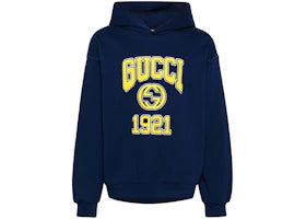 Gucci Embroidery Logo Hoodie Navy Blue - vue 360