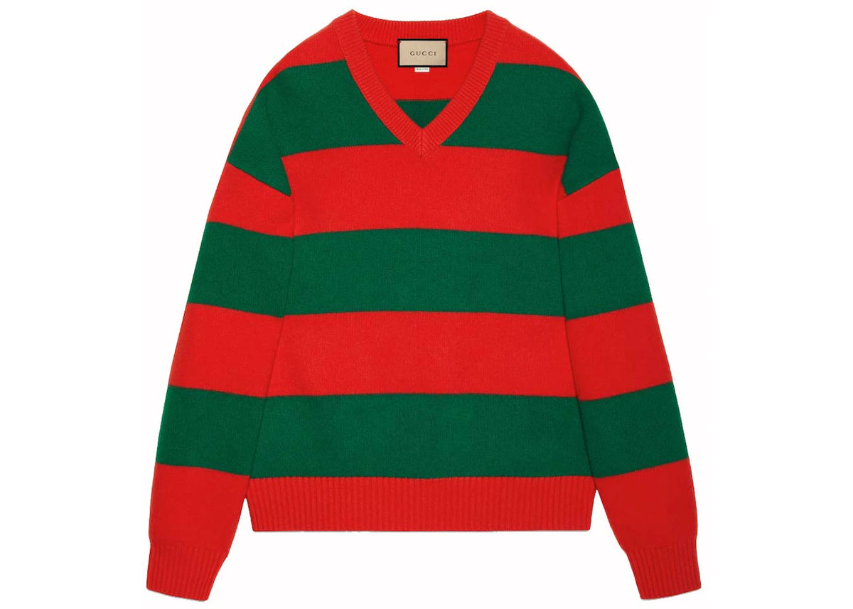 Gucci Felted Wool Striped Sweater Red/Green - vue secondaire A