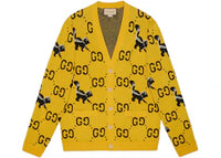 Gucci GG And Skunk Jacquard Wool Knit Cardigan Yellow/Black