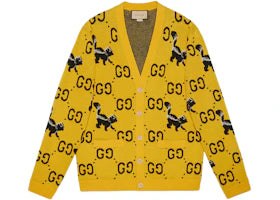 Gucci GG And Skunk Jacquard Wool Knit Cardigan Yellow/Black