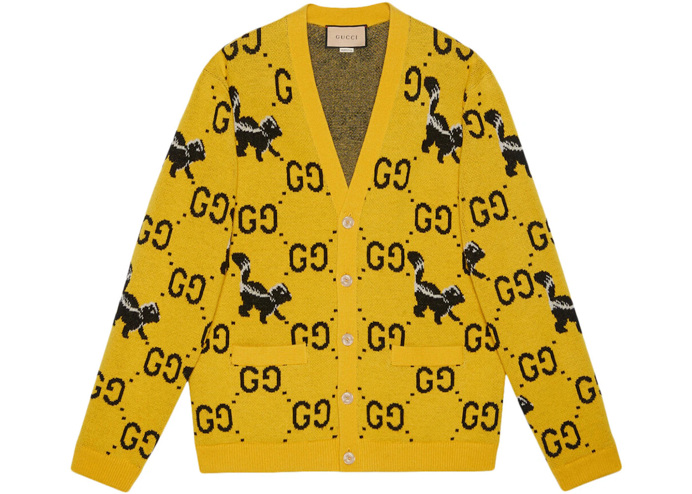Gucci GG And Skunk Jacquard Wool Knit Cardigan Yellow/Black - vue secondaire A