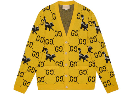 Gucci GG And Skunk Jacquard Wool Knit Cardigan Yellow/Black - product view 2