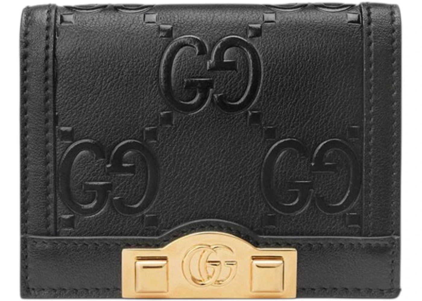 Gucci GG Embossed Card Case Wallet Black - vue 360