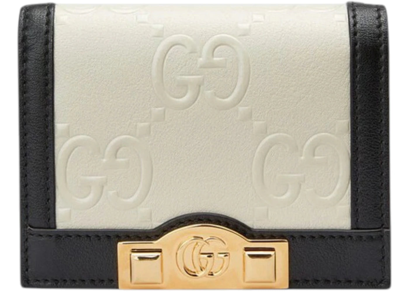 Gucci GG Embossed Card Case Wallet White Black - vue 360