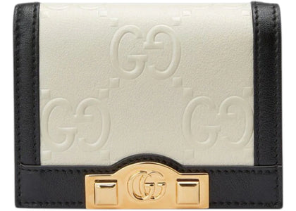 Gucci GG Embossed Card Case Wallet White Black - authentic Gucci product