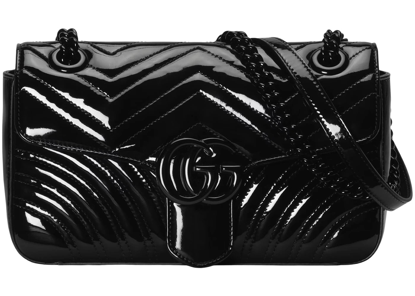 Gucci GG Marmont Patent Small Shoulder Bag Black Patent Leather - vue 360