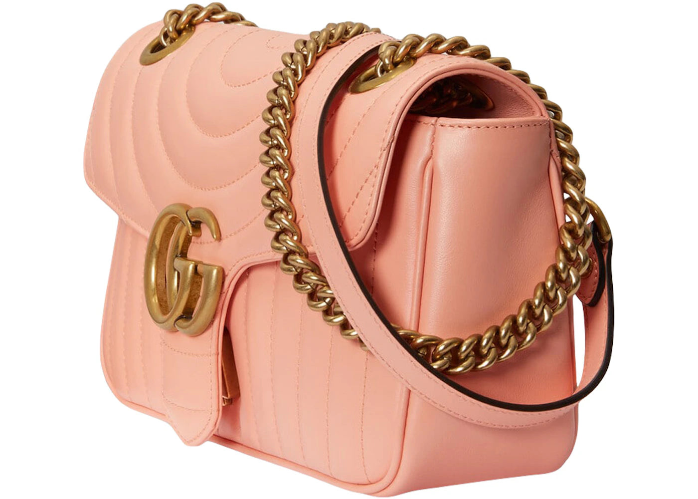 Gucci GG Marmont Small Shoulder Bag Matelasse Round And Vertical Peach