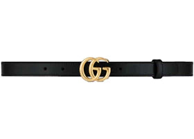 Gucci GG Marmont Thin Leather Belt with Shiny Buckle .8 Width Black - vue 360