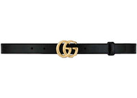 Gucci GG Marmont Thin Leather Belt with Shiny Buckle .8 Width Black