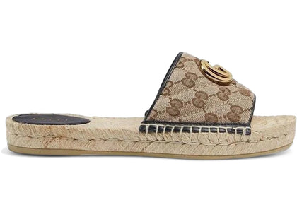 Gucci GG Matelassé Canvas Espadrilles Sandals Brown (Women's) - authentic Gucci sneakers
