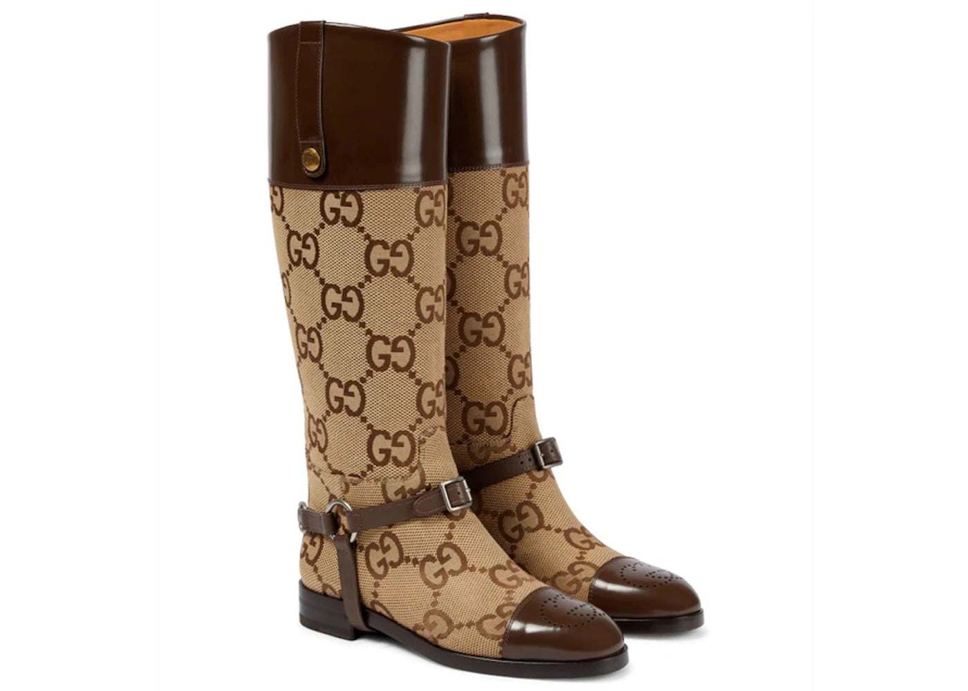 Gucci GG Round Toe Knee-High Boots Beige Brown (Women's) - vue secondaire B